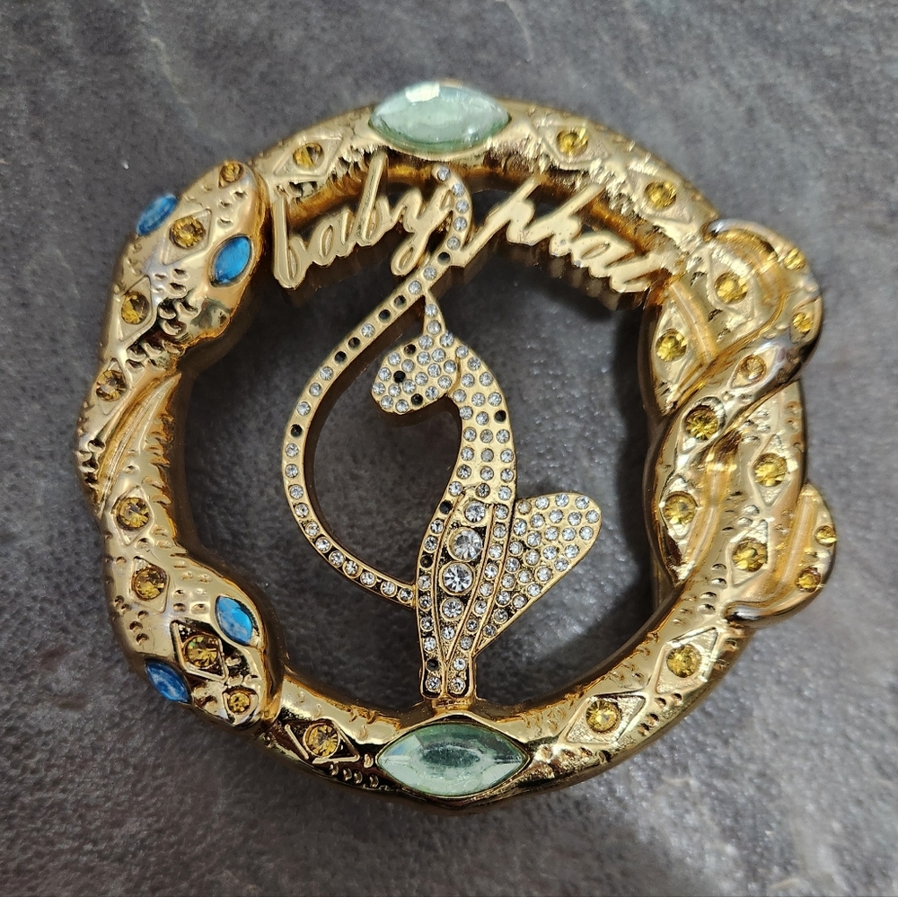 Gold-Tone Crystal Snake Motif Brooch - Baby Phat Style